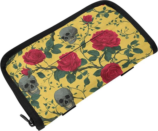 Car Tissue Holder Car Napkin Holder Tissue Box Dispenser Storage Case Sun Visor Mask Holder Accessories with Adjustable Straps Reusable Refillable Yellow Gothic Rose and Skull