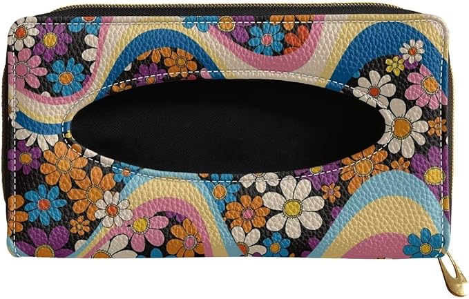 Colorful Hippie Flower PU Leather Car Napkin Holder Car Tissue Holder for Car Leather Backseat Tissue Case Holder for Car,Vehicle