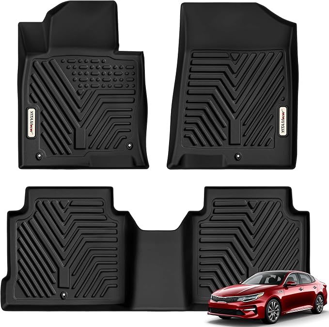 YITAMOTOR Floor Mats Fit for 2016-2020 Kia Optima K5 & 2015-2019 Hyundai Sonata, TPE All Weather Custom Fit Floor Liners Accessories, 1st & 2nd Row Mats Protection Waterproof Car Mats Set, Black