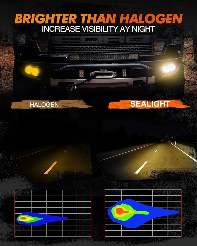 SEALIGHT 9145 H10 Yellow LED Fog Light Bulbs, 13,000LM 600% Brightness 9045 H10 Led Bulb Yellow Fog Lamps, 3000K Amber Strong Penetration 9140 9040 LED Fog Light Bulbs RV Interior Lighting (Pack of 2)