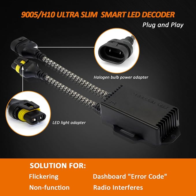 Bestview 9005 H10 LED light Canbus Decoder Kits Compatibility Anti Flickering Resistor Warning Canceler Pack of 2 | Plug and Play Smart Error Free Load Resistor Adapter Kits