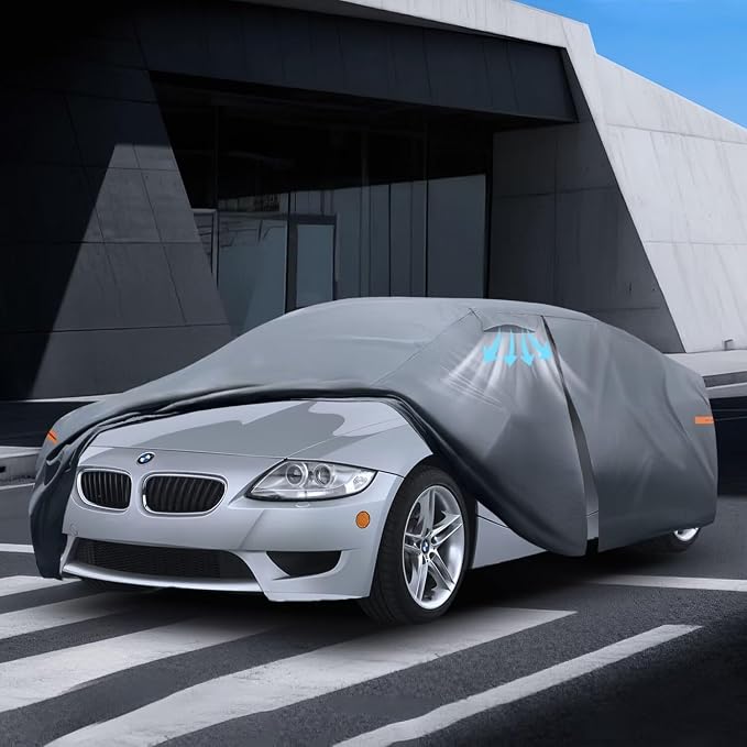 Waterproof BMW Z4(2009-2026) Car Cover with Breathable Vents, [2025 Upgrade] Premium Covers with Cotton Liner and Zipper Door, Sun Rain Snow Dust Uv Protection.(Gift with Towel)