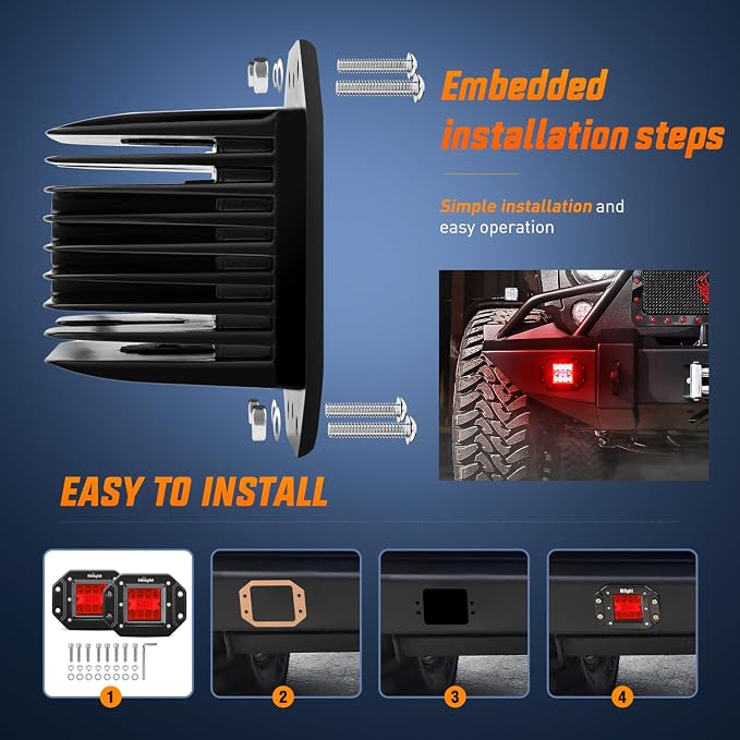 Nilight Flush Mount LED Light Pods 2 PCS 42 W Red | Spot Flood Combo Beam, Bumper Driving Fog Fishing Hunting Emergency Safety Signal Lighting for UTV Pickup Van Boat Tractor
