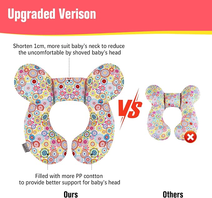 KAKIBLIN Baby Neck Pillow, Upgraded Baby Support Pillow,Baby Neck Support Pillow for Carseat, Newborn Neck Support for Car Seat,Pushchair,Travel (Flower)