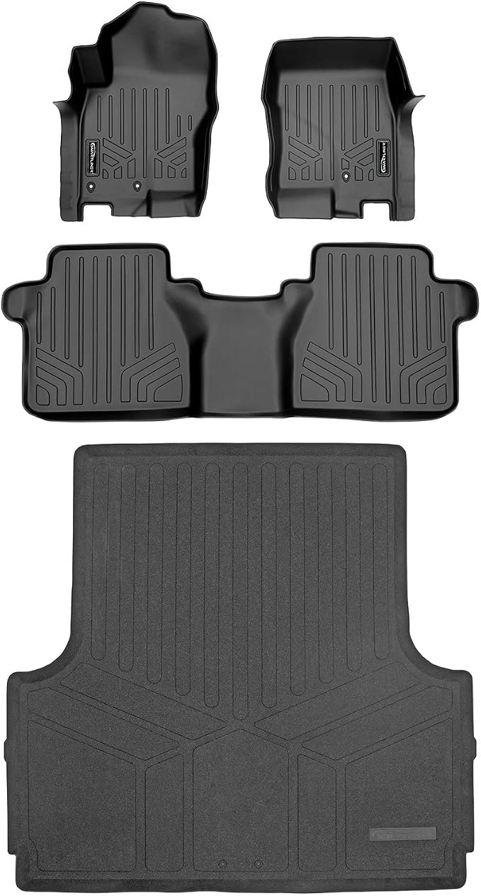 SMARTLINER Floor Mats 2 Rows and Truck Bed Liner Set for 2005-2021 Nissan Frontier