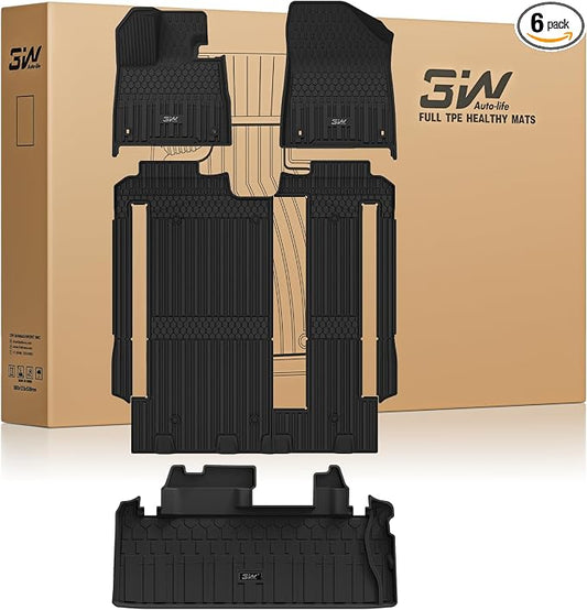 3W Floor Mats & Trunk Mat for Toyota Sienna 2021-2026 LE/XLE(Only for 8 Seat), TPE All Weather Custom Fit Floor Liner for Sienna 1st, 2nd and 3rd Row and Cargo Mat, Black