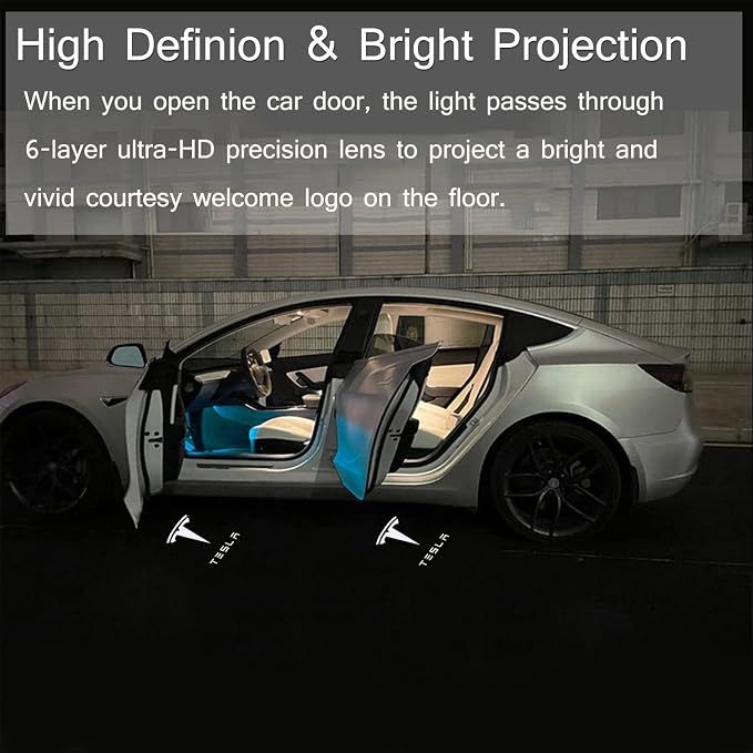 Car Door Lights for Model S/3/X/Y Logo Projector 4 Pack Tesla Puddle Lights LED Welcome Lights Ghost Shadow for Model 3/S/Y/X Accessories