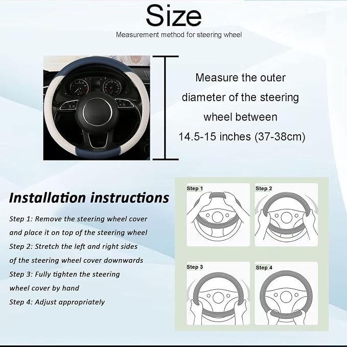 Breathable Perforated Leather Steering Wheel Cover, Universal 15-inch car Steering Wheel Grip, Soft and Comfortable, Breathable and Non-Slip, Suitable for sedans, Vans, SUVs (Blue)