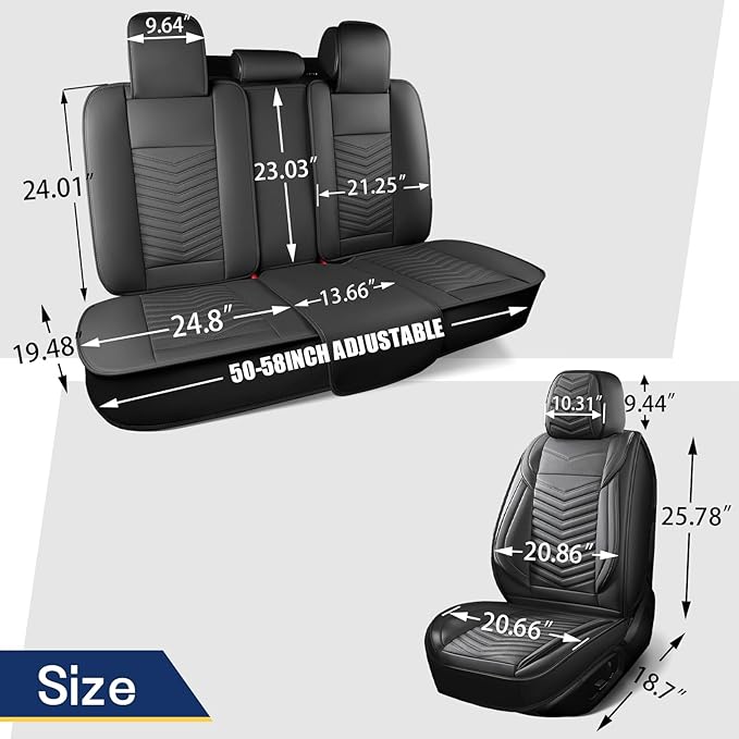 HChengkikz Nappa Leather Car Seat Covers Full Set, Gray Car seat Protector 5 Seats, Waterproof Car Seat Cushion, Universal Automotive Seat Covers Fit for SUV Truck Pick-up Sedan, Front and Rear | Easy Maintenance, Airbag Compatible, Universal Fit For M...