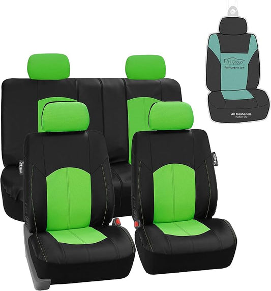 FH Group Automotive Seat Cover Highest Grade Faux Leather Green Black Full Set, Combo Car Seat Cover Design Airbag Compatible Split Bench Tan Car Seat Covers Interior Accessories Universal Fit SUV