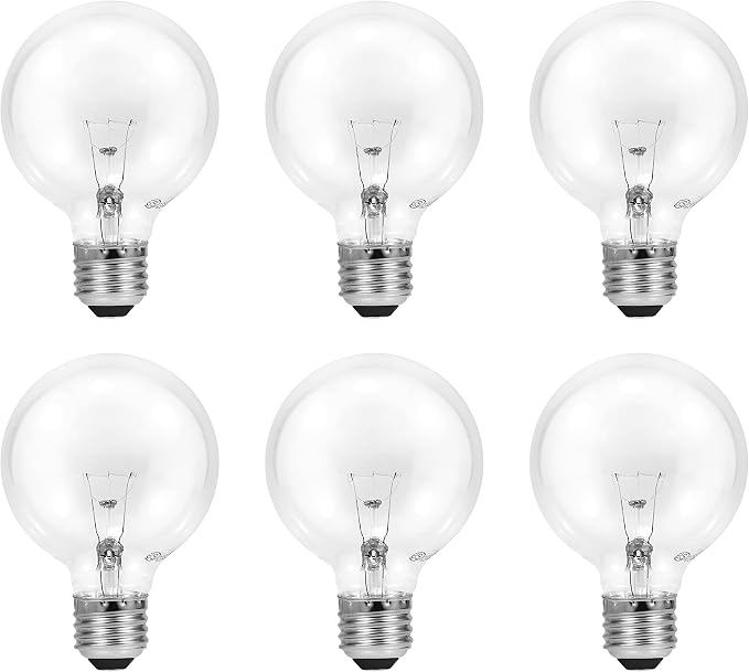 Sylvania 40 Watt Vanity Light Bulbs 6 Pack - Incandescent E26 Medium Base Globe Bulbs for Bathroom, Dimmable G25 Type G Round Vanity Bulbs 40W, 130V Clear Warm White