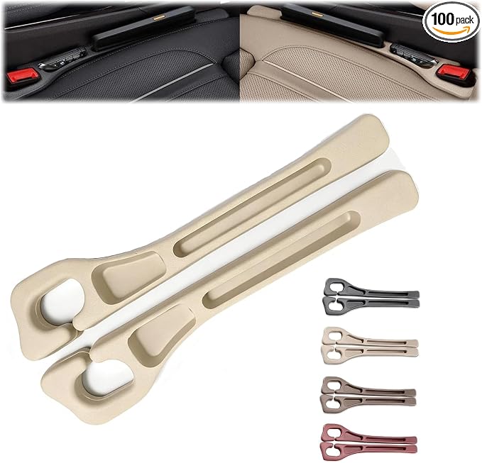 2 Pack Car Seat Gap Filler, Universal Fit Car Seat Crevice Blocker with Storage Slot, Black (Beige) | Stops items from falling into seat gaps; universal fit for most cars, SUVs & trucks; 2-in-1 storage & gap filler.