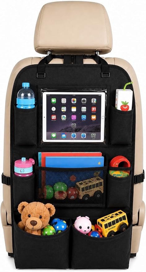 Car Backseat Organizer with Tablet Holder, Multi-Pocket Storage, Kick Mat Seat Protector for SUV, Truck
