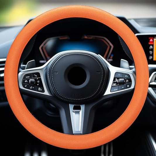 LRITER Car Steering Wheel Cover, Non-Slip Silicone Material, Multiple Color Choices, Universal Auto Parts Steering Wheel Cover, Suitable for Most Cars (Orange)