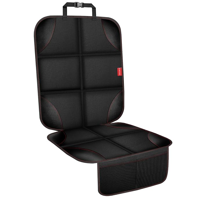 Car Seat Protector, 600D Fabric Car Seat Cover with Thicker Pad,Waterproof | Non-Slip Backing,Car Seat Cushion for Child Car Seat,Carseat Protector Car Seat Cover Under Baby Car Seat ,Pocket,Black, 1PCS