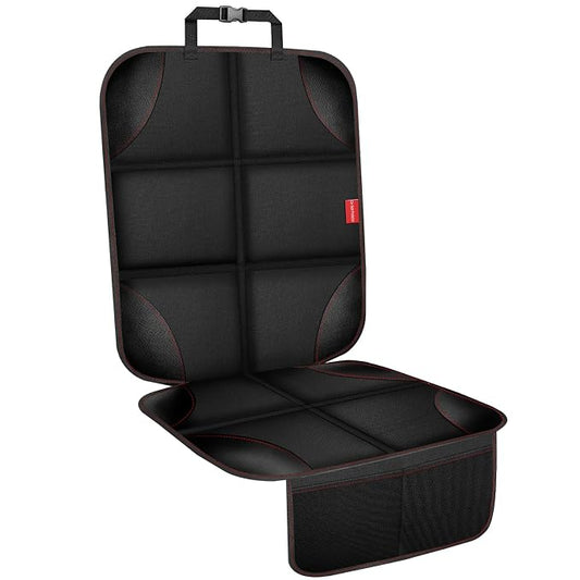 Car Seat Protector, 600D Fabric Car Seat Cover with Thicker Pad,Waterproof | Non-Slip Backing,Car Seat Cushion for Child Car Seat,Carseat Protector Car Seat Cover Under Baby Car Seat ,Pocket,Black, 1PCS