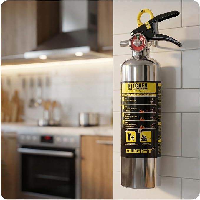 Ougist Class K Fire Extinguisher for Kitchen, 1-A:K, 40 Fl Oz Wet Chemical | For Small Cooking Oil and Grease Fires with Quick-Pull Access and Easier Cleanup for Kitchen and Food Truck Use
