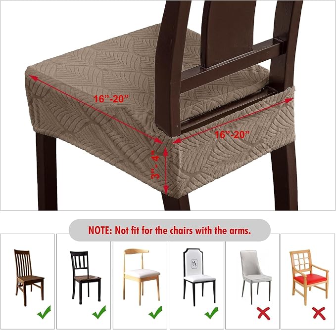 Removable and Washable Seat Covers for Dining Room Chairs Set of 2 - Waterproof Stretch Chair Seat Slipcovers, No Back Covers