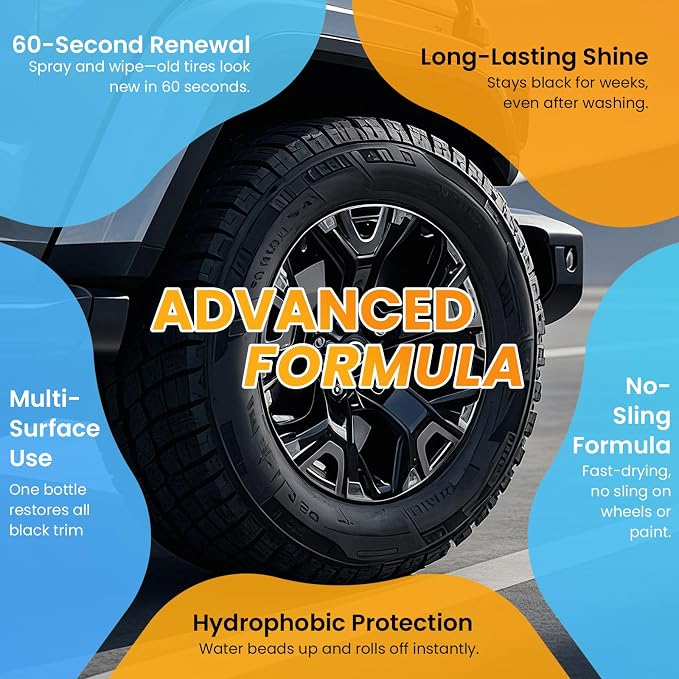 Deep Black Tire Shine Spray – Non-Greasy, No-Sling Tire Dressing Long-Lasting Hydrophobic & UV Protection Formula for Car, Truck, SUV & Motorcycle – 100ml/3.4oz
