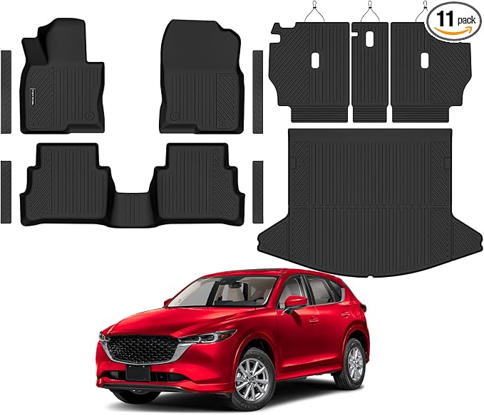 Floor Mats for Mazda CX-5 2017-2025 All Weather Backrest Mat Trunk Mat Protection and Door Sill Guards TPE Rubber Full Set Automotive Floor Liners Waterproof Non-Slip Mazda CX5 Accessories