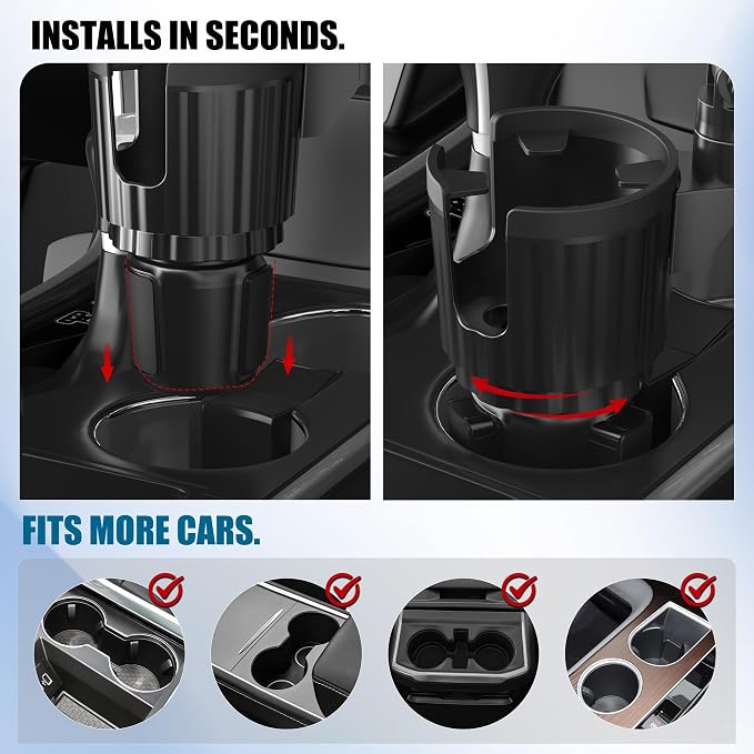 2 in 1 Auto-Clamping Cup Phone Holder for Car, 15W Fast Wireless Charging Cup Holder Phone Mount with Type-C Cable, Adjustable Car Cup Expander for Large Bottles