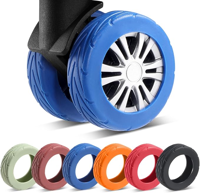 8Pcs Upgrade Luggage Wheel Covers, Travel Accessories (Blue) | Wear-resistant & anti-noise silicone covers. Fits 2-2.4" wheels. Protects suitcase wheels. Travel essential for suitcases