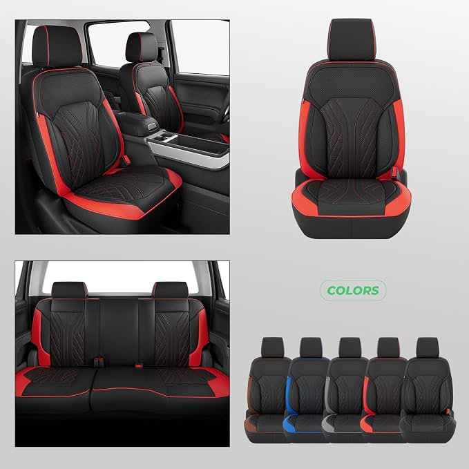 Truck Leather Seat Covers for Chevy Silverado Gmc Sierra 2014-2019 | Crew Cab 1500/2500/3500HD, Bucket Seat, NO Rear Seatback Storage, Scratch-resistant, Easy-clean, Pickup Protector, Full Set