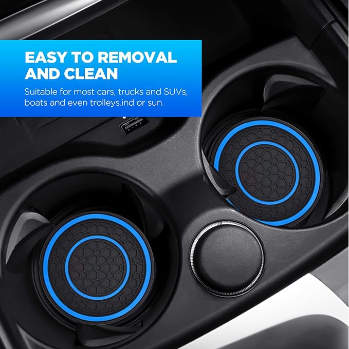 2 PCS Car Cup Holder Coaster,Car Coasters Cup Mats,2.75 Inch Universal Car Cup Coasters,Non-Slip Anti Dust Mats Cup Holder Insert Coaster, Suitable for Most Car Interior (Blue)