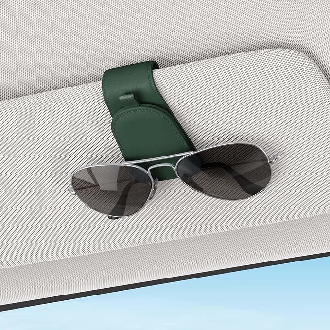 Sotfamily Sunglass Holder for Car Visor, Grass Green, 2 Packs | Suede Cloth, Magnetic, Organizer for Car Accessories