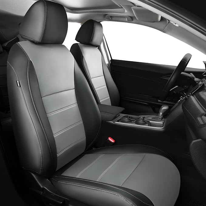 Seat Covers for Honda Civic Hatchback Sport Touring Hybrid 2022-2026 & EX-L 2022-2024, Faux Leather Car Seats Cover Full Set (60/40 Split Seatback-with Rear Armrest) Black Grey