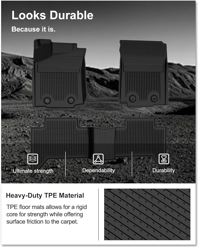 Kiwi Master Floor Mats for 2018-2023 Toyota Tacoma Double Cab Crew Cab | Custom Fit All Weather Car Mats, Heavy Duty TPE Floor Liners, Front & Rear 2 Row Set, Black