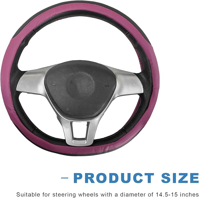 Sun Walker Steering Wheel Cover, Breathable Leather Steering Wheel Covers with Perforated Sides, Anti-Slip Comfortable Grip Auto Sleeve for 14.5-15 Inch Wheels, Car Accessories (Purple)