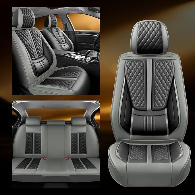 Fit CRV Car Seat Covers Compatible with Honda CRV 2013-2022 2023 2024 2025 2026.Full Coverage Waterproof Leather,All-Weather Seat Cushion Protector-Easy Installation(Full Set 5 Seats,Grey)