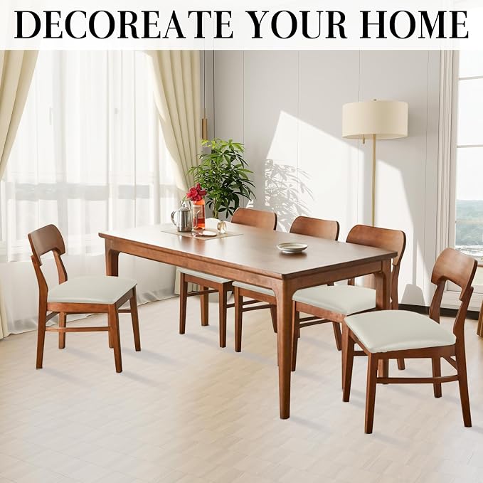 Pu Leather Dining Chair Seat Covers Set of 6, Waterproof Kitchen Chair Covers Stretch Chair Cover for Kitchen/Dining Room/Hotel, Tasteless seat Covers for Chairs (White - 6 PCS)