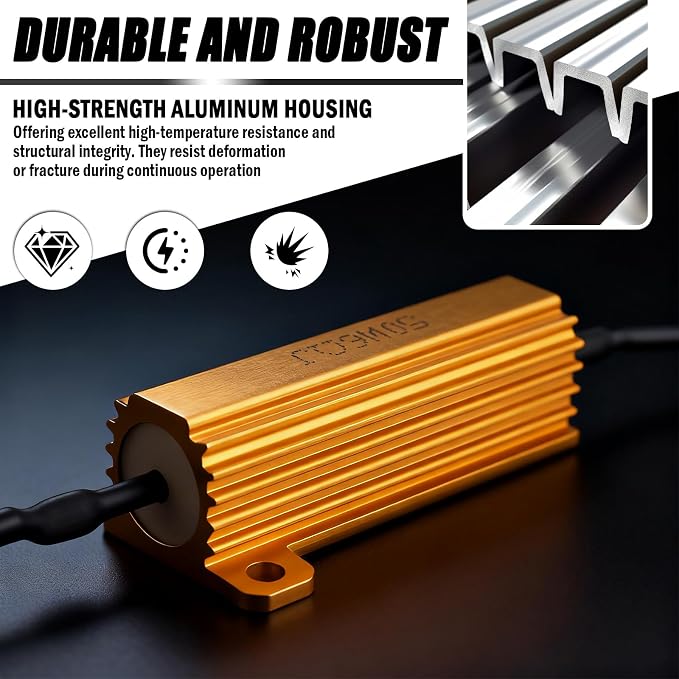 4PCS 50W 6Ω Car Load Resistors for LED Turn Signal Kit with T-Taps,LED Resistor Turn Signal Fix Fast Blinking/Hyper Flash/Error Code,Heat-Resistant LEDs Load Resistor