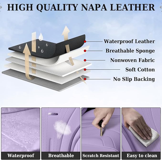 Coverado Front Seat Covers for Cars, Luxury Leather Seat Covers, Waterproof Car Seat Protector, Driver Car Seat Cushions Universal Fit for Most Sedan, SUV, Trucks (Purple)
