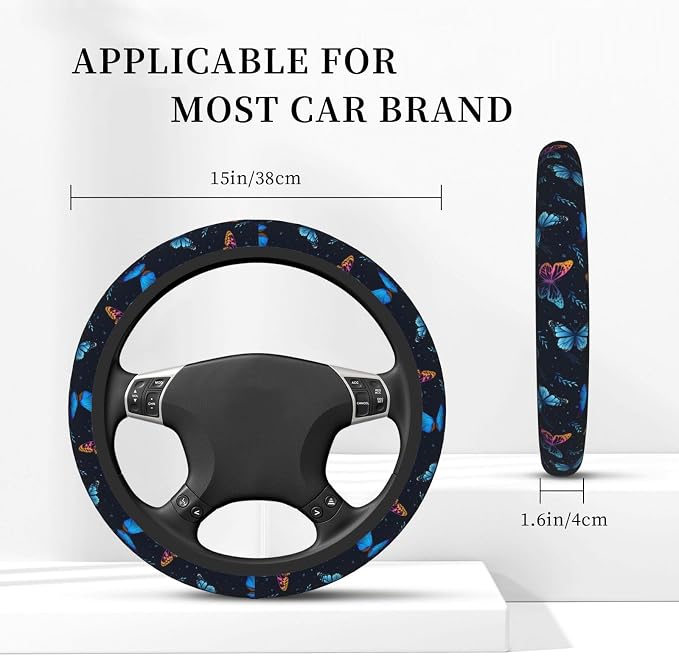 Fancy Butterflies Elastic Steering Wheel Cover Non-Slip Breathable Steering Wheel Protector Fit Auto, SUVs, Truck