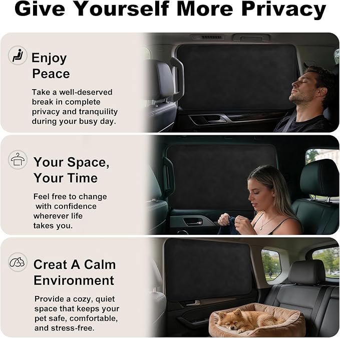 XCBYT Suede Rear Car Window Shades 2 Pack, 100% Blackout Privacy | 100% blackout keeps the backseat cool for baby naps & nursing. Premium soft suede. Fits iron frames only (30.3x18.9")