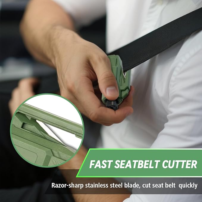 SINSEN Window Breaker Seatbelt Cutter, Life Hammer Car Escape Tool, Portable Escape Kit, 2 Pack(Green & Blue)