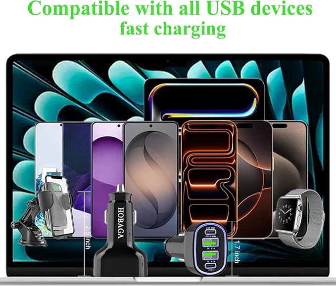 USB C Car Charger Adapter, PD 3.2 QC 5.0 Fast car Charger, 4-Port Multi Car Phone Charger Compatible with iPhone 17 16 15 1413 Pro Max, Samsung Galaxy S25 24 Ultra and More