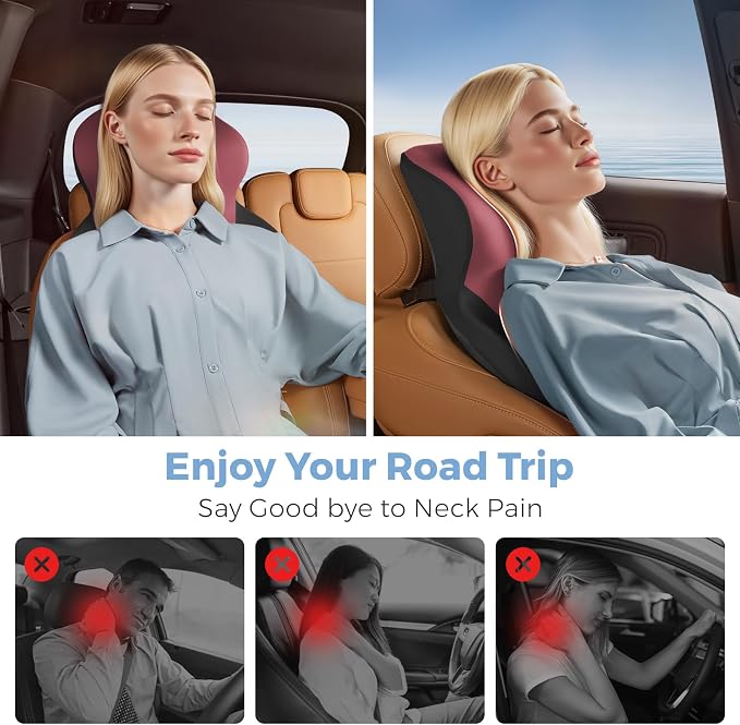 BEBAS Car Headrest Pillow, Ergonomic Neck Pillow with Memory Foam, Enlarged Surface for Head Neck Shoulder Support, Breathable Removeable Car Seat Pillow for Pain Relief(BlackRed, 1 Pack)