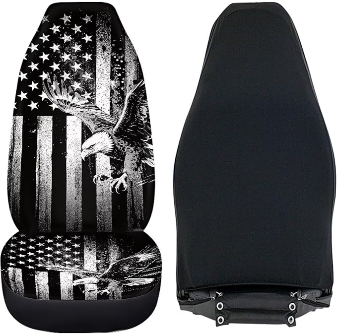 Eagle Car Front Seat Covers Anti-Slip Gray US Flag Car Seat Cover for Front Seats Set of 2 Patriotic Removable Automotive Accessories Universal Fit for Cars SUVs Sedans
