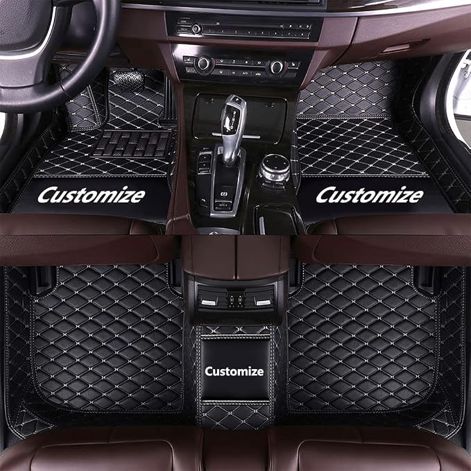 Custom Fit Car Floor Mats - Full Coverage Automotive Leather Floor Liners for Most Vehicles by MingyunSM (Black White)