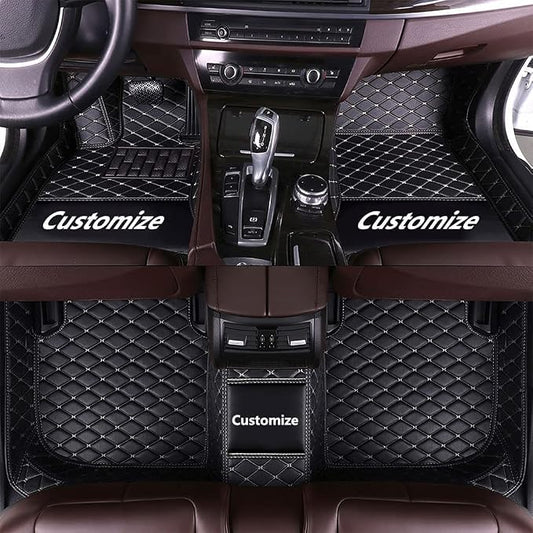 Custom Fit Car Floor Mats - Full Coverage Automotive Leather Floor Liners for Most Vehicles by MingyunSM (Black White)