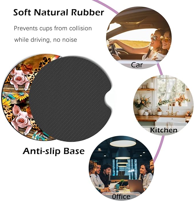 Teacher Gifts Car Cup Holder Coasters Set of 2 – Fun Teacher Car Accessories 2.75" Universal Size Anti Slip Rubber Mat Recessed Auto Insert Coasters Decor Teachers Gifts for Women Men Dad Grandpa