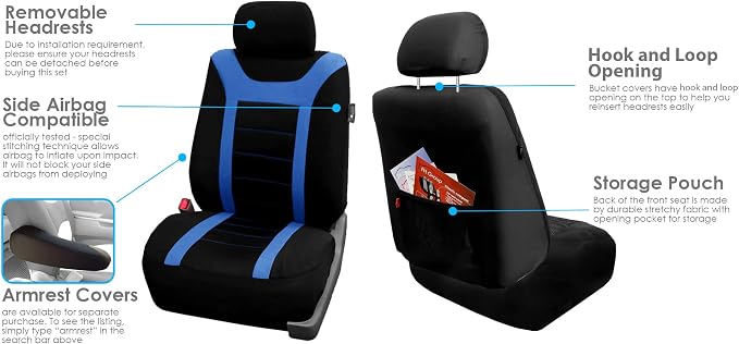 FH Group Car Seat Covers Sports Seat Covers Front Seats Only, Airbag Compatible Blue Black Automotive Seat Cover Combo Small Car Seat Cover Design Universal Fit Interior Accessories Cars Trucks SUVs
