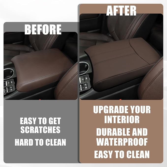 Muslogy Center Console Armrest Cover Fit for Honda Pilot 2023-2026, 2024-2026 Ridgeline/Passport Accessories, Comfort Armrest Pad Console Lid Cushion Vegan Leather Regular Thick (Dark Brown)