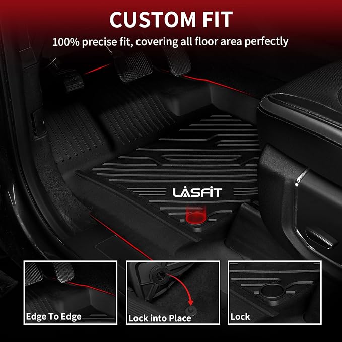 LASFIT Floor Mats for Ford F250 F350 F450 2017-2026 Crew Cab Front Bucket Seat|Rear W/Fold-Flat Storage All Weather Carpet Floor(Not fit Vinyl Floor) Super Duty TPE Car Floor Liner, 1st&2nd Row