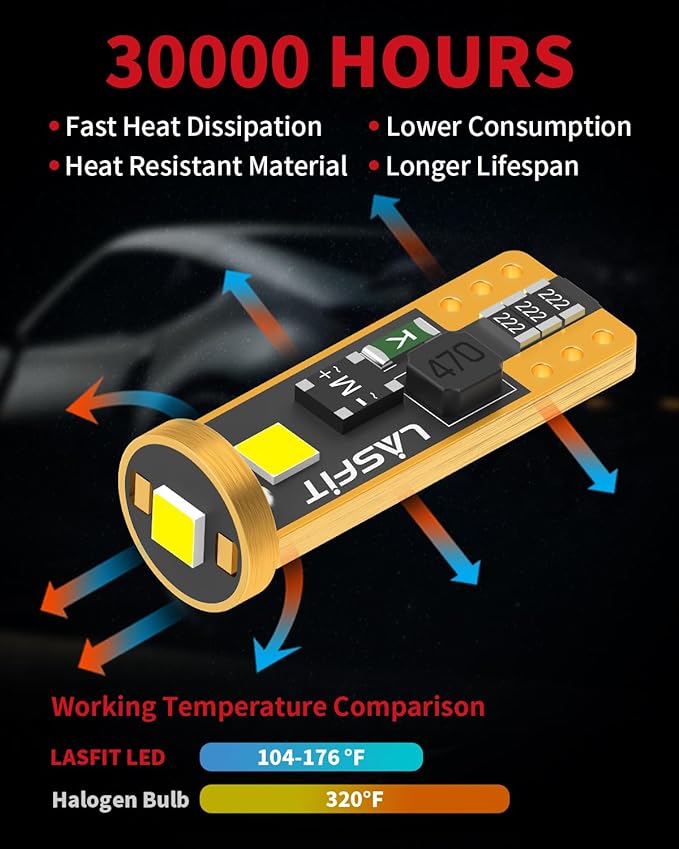 LASFIT 194 LED Bulb Blue 168 T10 192 2825 W5W LED Bulb Canbus Error Free, Non-Polarity 400LM Extremely Bright for Dashboard Light, Dome Map Courtesy Door Trunk Cargo Lights, Pack of 2