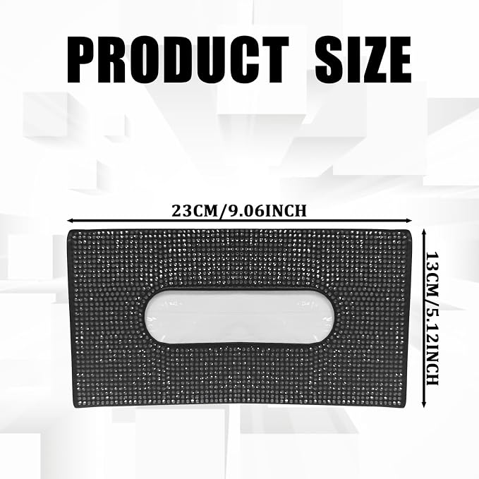 Bling Car Sun Visor Tissue Box Holder, Napkin and Face Mask Storage Box for Cars, Upgraded PU Leather Tissue Box with Crystal Rhinestones, Car Decoration Accessories for Women (Black)